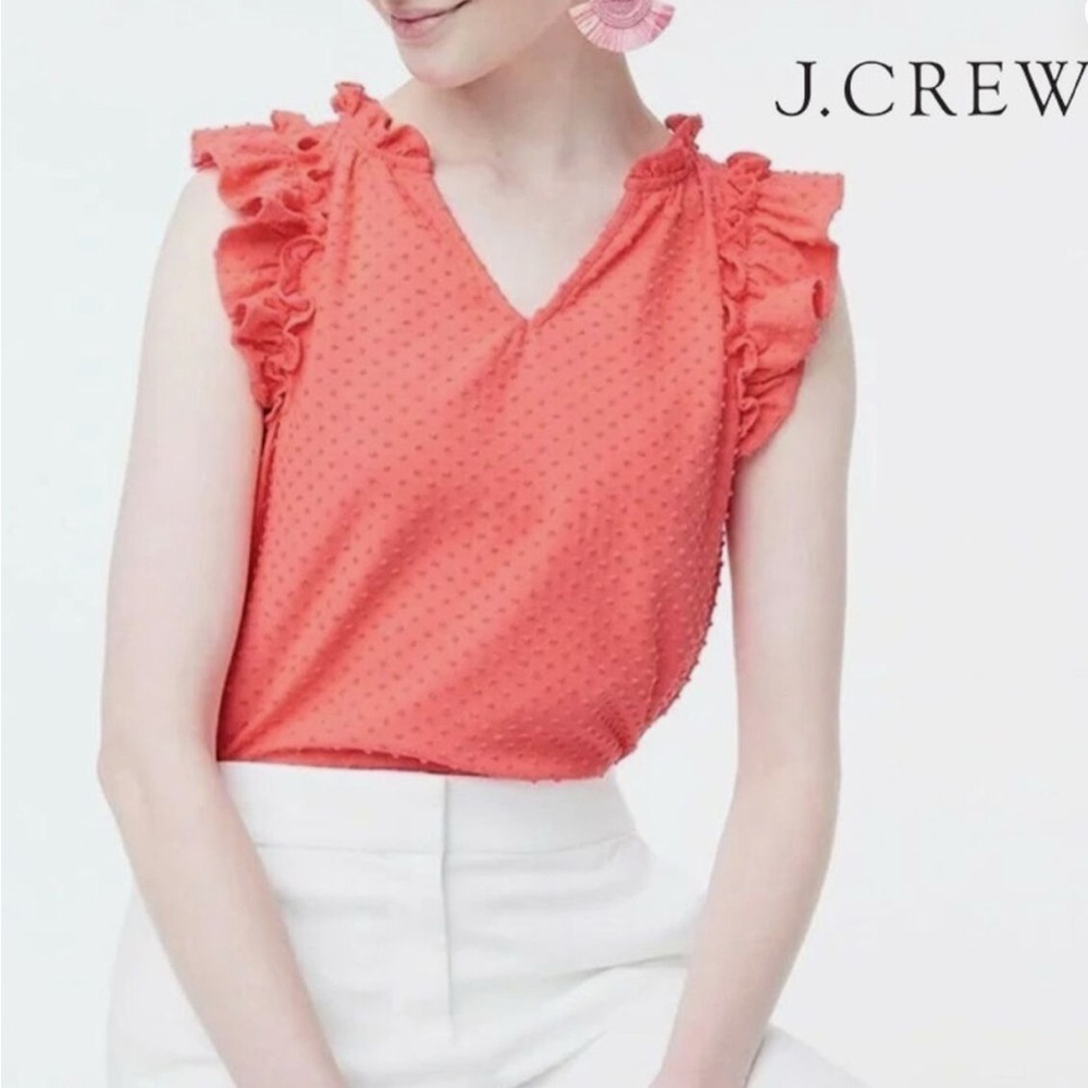 NWT J Crew New Preppy Coral Clip-Dot Flutter Sleeve Top Size XL